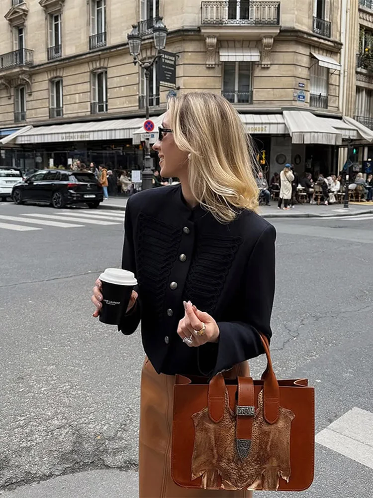 Chic Women’s Cropped Jacket Stand Collar Single Breasted Long Sleeve Female Coat 2026 Spring Slim Fashion Solid Lady Outwear 4 Chic Women's Cropped Jacket Stand Collar Single Breasted Long Sleeve Female Coat 2026 Spring Slim Fashion Solid Lady Outwear 4
