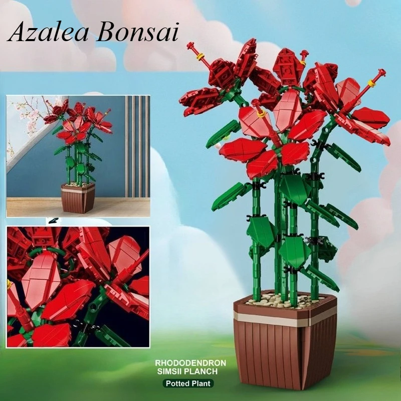 

926 деталей, модель азалии в горшке — декоративное украшение для дома, идеальный подарок на праздник и День святого Валентина