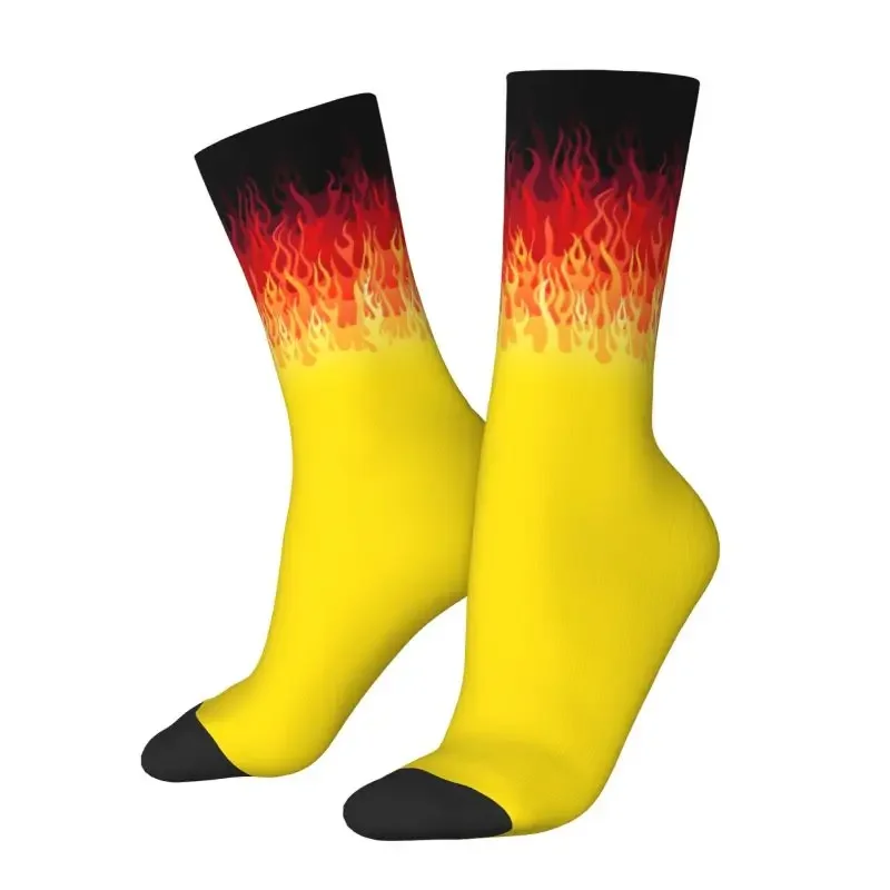 Y2K Kawaii Printing Red Burning Fire Racing Flames For Women Men Stretch Summer Autumn Winter Crew Socks