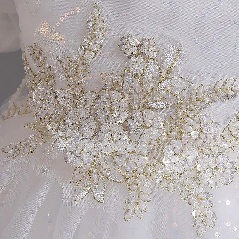 Girls summer short puffed sleeve court style princess dress pure white dress flower children piano performance #C551