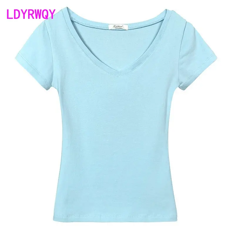 South Korea's spring/summer 2023 new slim body temperament V-neck short-sleeved undershirt T-shirt woman