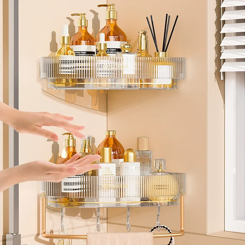 

Light Luxury Bathroom Storage Rack Punch-Free Bathroom Triangle Wall-Mounted Shelf Bathroom Sink