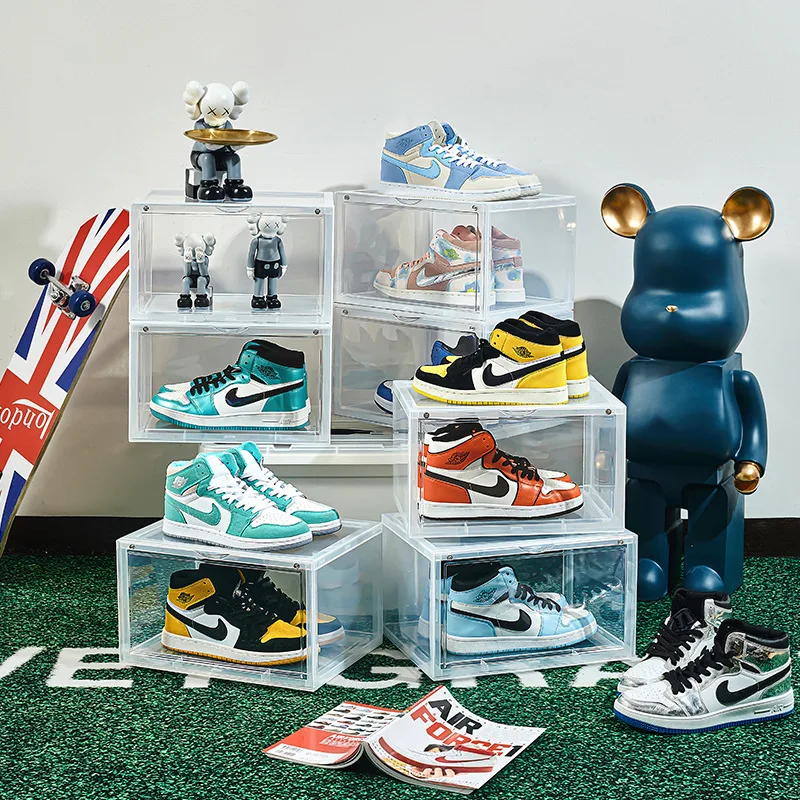 

Transparent plastic high-grade magnetic suction side door basketball shoe box storage and finishing shoe cabinet