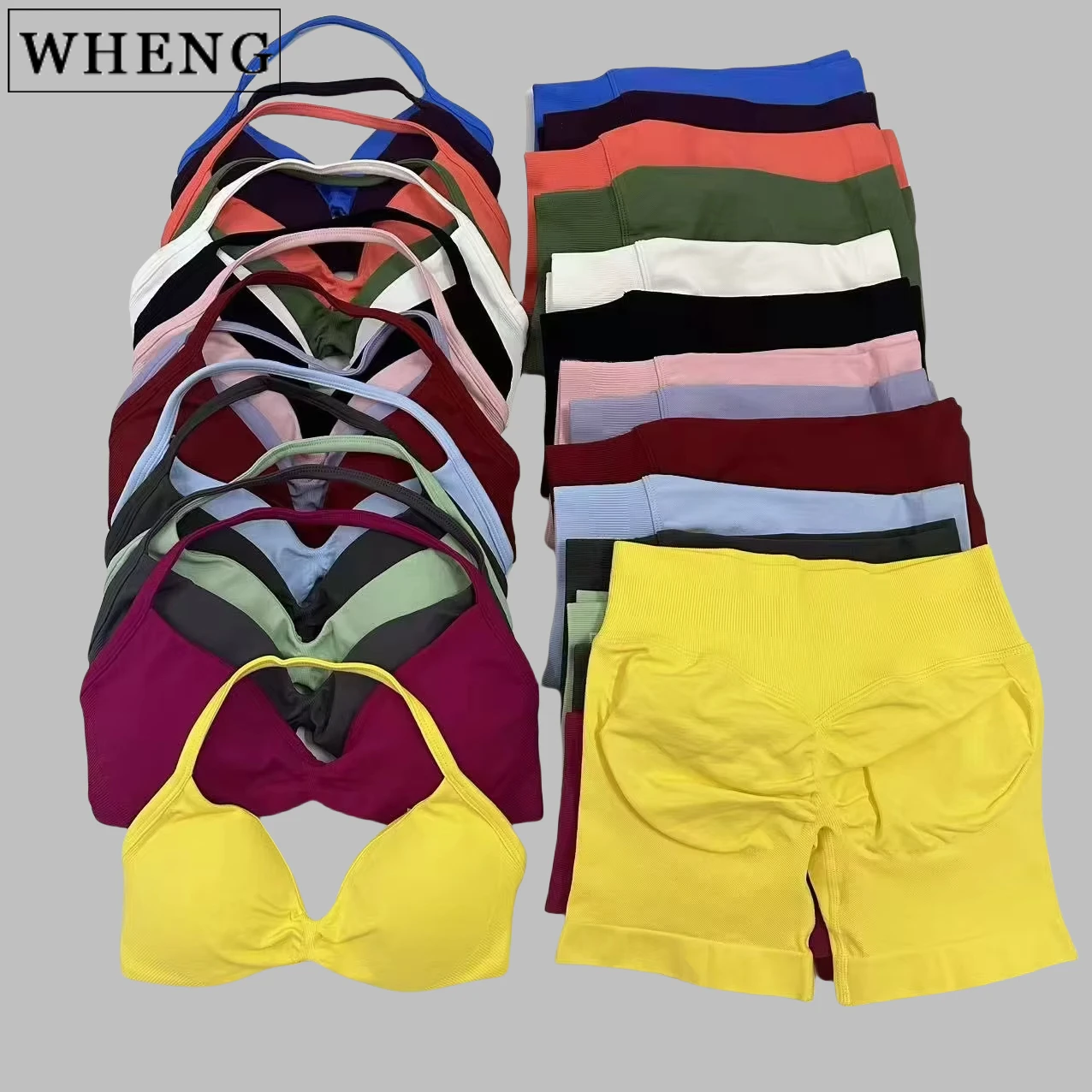 

2PCS Yoga Gym Set Women Seamless Strappy Yoga Bra Top High Waist Workout Scrunch Shorts Sports Suit Fitness Clothes Sportswear