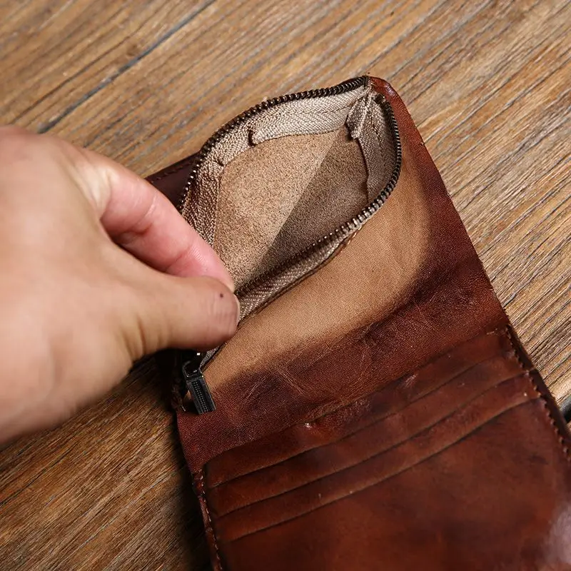High-end Vintage Denim Style Wallet, Men’s Retro Distressed Billfold with Card Slots and Coin Compartment