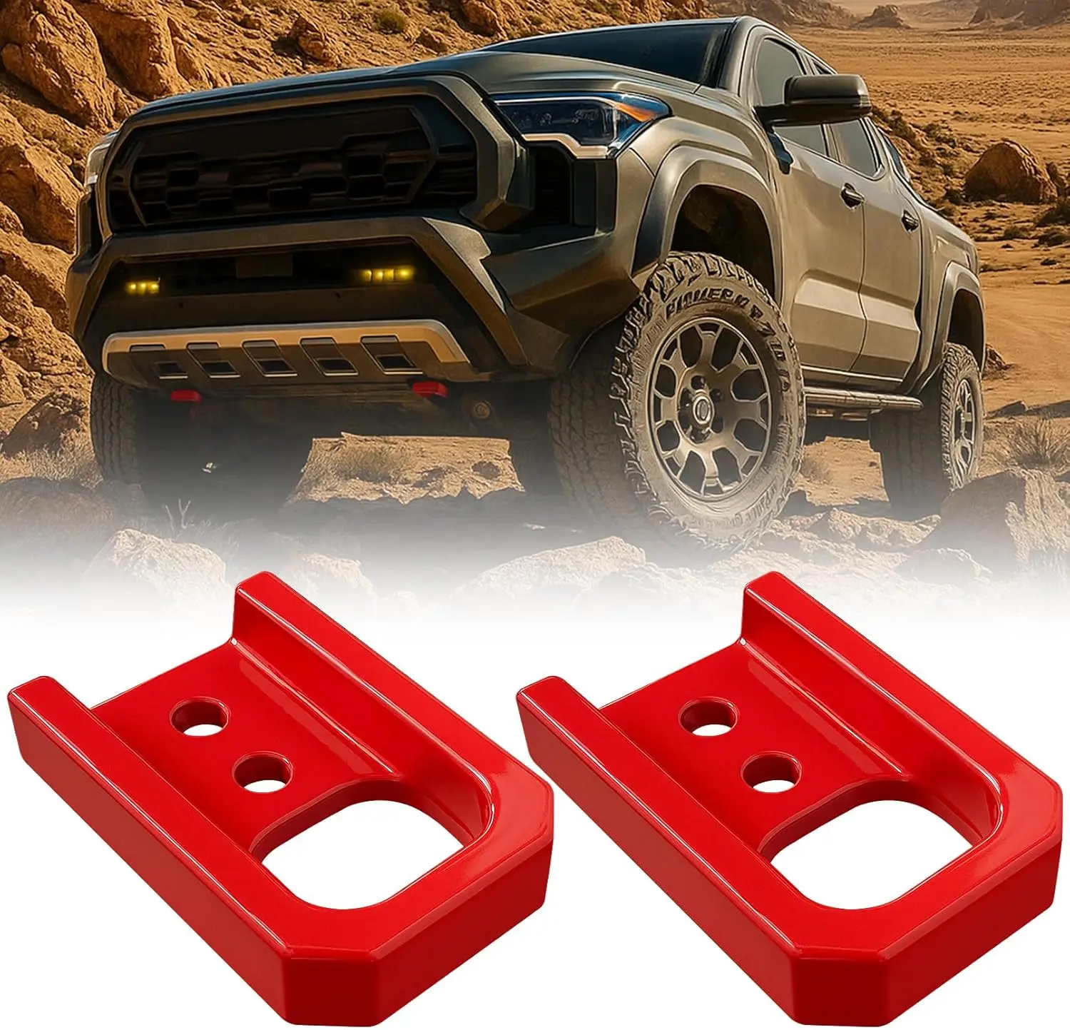 

Красные буксирные крюки для Toyota Tacoma, 4Runner, Land Cruiser 250 — левые и правые стороны, 2 упаковки