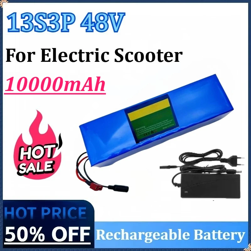 

Newly upgraded 13S3P 48V 10000mAh Lithium-ion Battery Pack with BMS for Electric Scooter+54.6V Charger High-Capacity Replacement