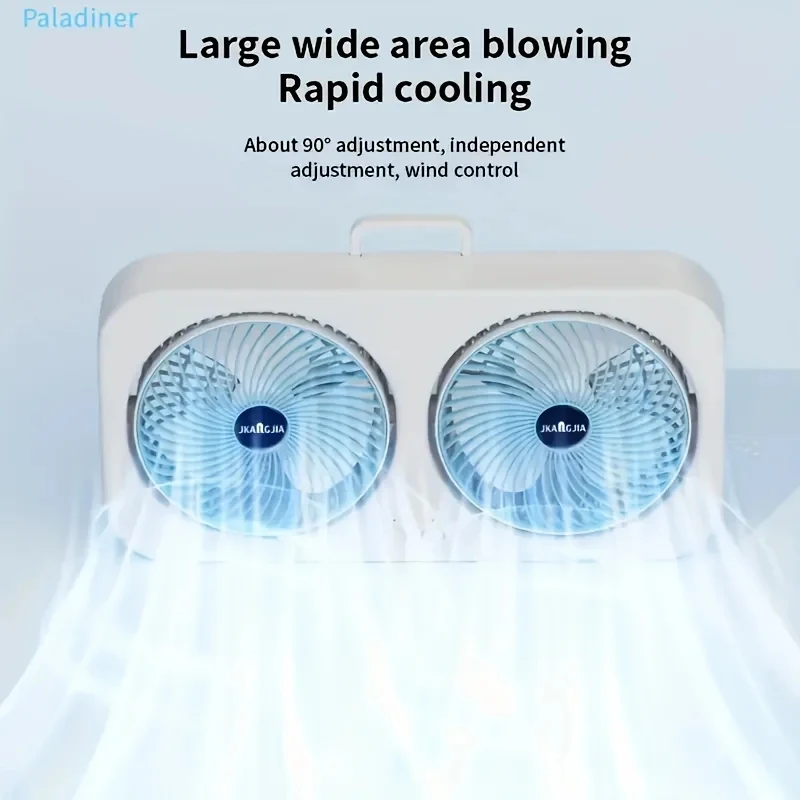 

Dual-Head Rechargeable USB Fan, 360° Rotatable Fan Blades, Dual-use Wall Mount & Desktop Standing Portable Cooling Fan for Bedro
