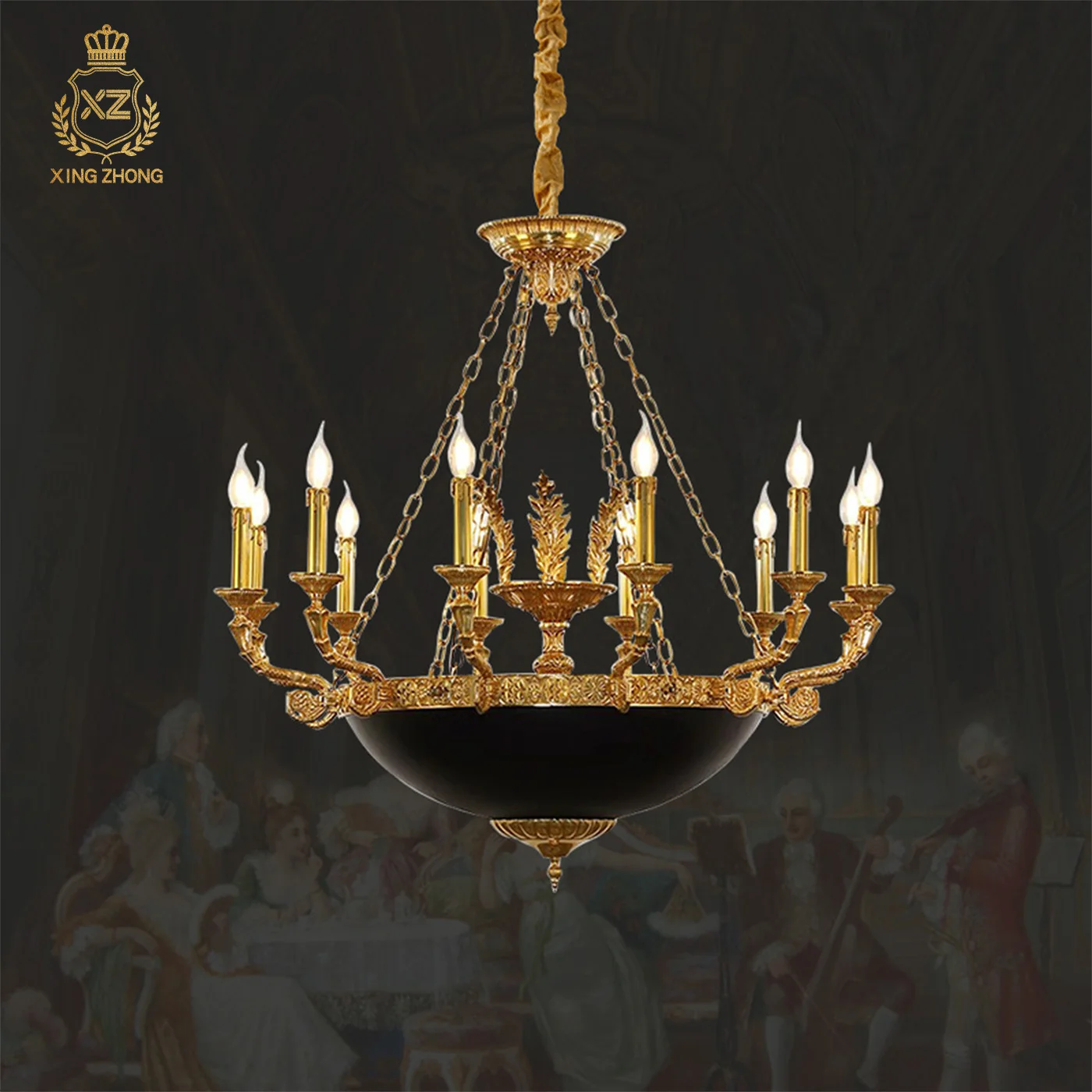 French Baroque Classic Duplex Living Room Bedroom Copper Chandelier Hotel Lobby Retro European Pendant Lamp