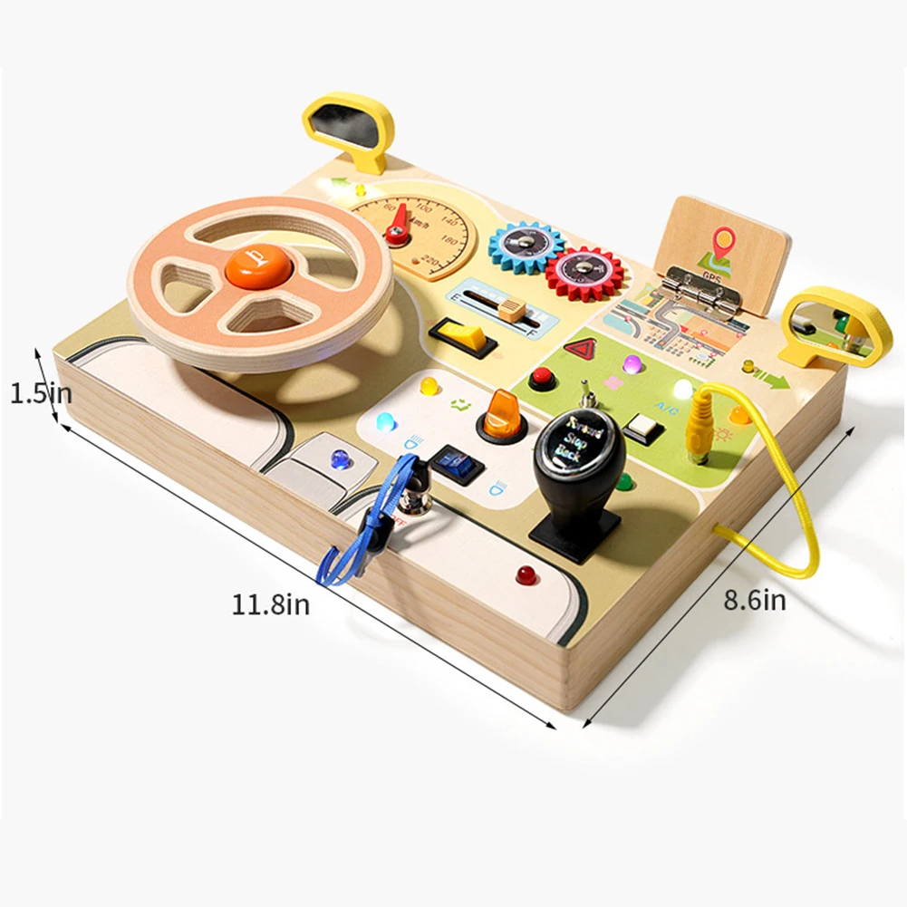 Montessori Busy Board Sensory Toys Wooden Wooden Montessori Busy Board Steering Wheel Toy Activity Board for Toddlers 1-3