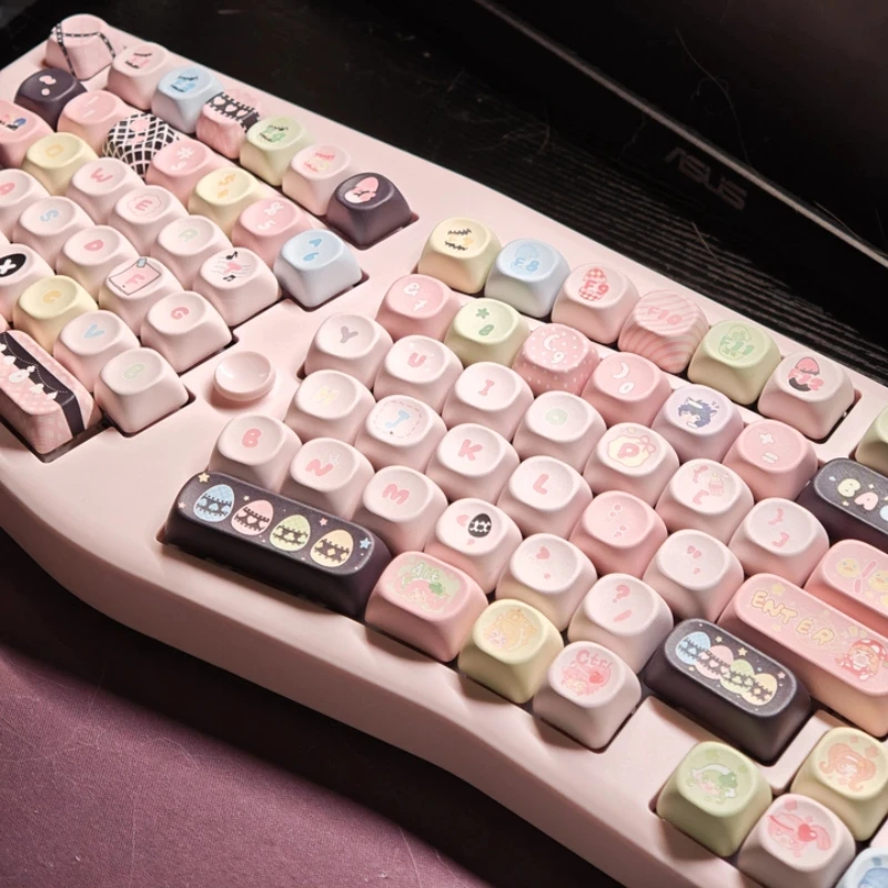 Sweet Cute Keycaps Pink Black Key Cap  MOA Profile Keyboard Keycaps Compatible with 75/87/98/104 Key Mechanical  Keyboard Keycap