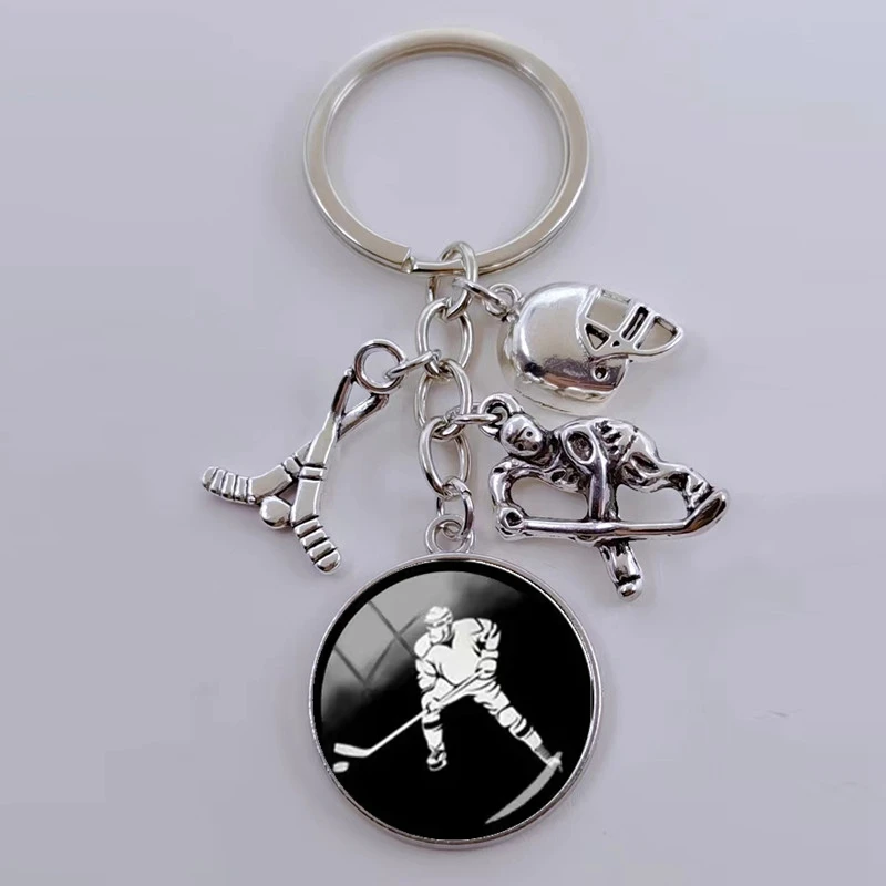 DIY Keychain Hockey Player Skateboard and Hockey Club Pendant Men's Jewelry Car Keychain Hockey Fan Souvenir Gift