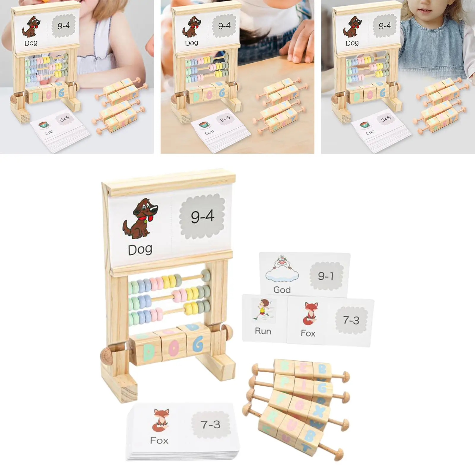 Wooden Abacus for Kids Math with Cards Math Learning Counting Frame for Kids