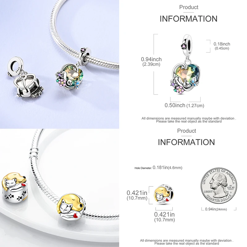 925 Sterling Silber Hund Katze Pfotenabdruck Charm Perlen Glücksbringer Katze Haustierliebhaber Herz DIY Armband Halskette Geschenk für Frauen Mädchen – Detail 10