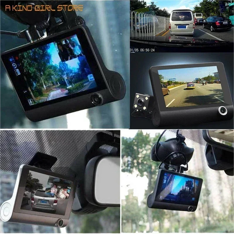 3 Lens Dash Cam 4 inch IPS HD Screen Car DVR 1080P Dual Cameras Car DVR Camera Night Vision With 170 Degree Rear View