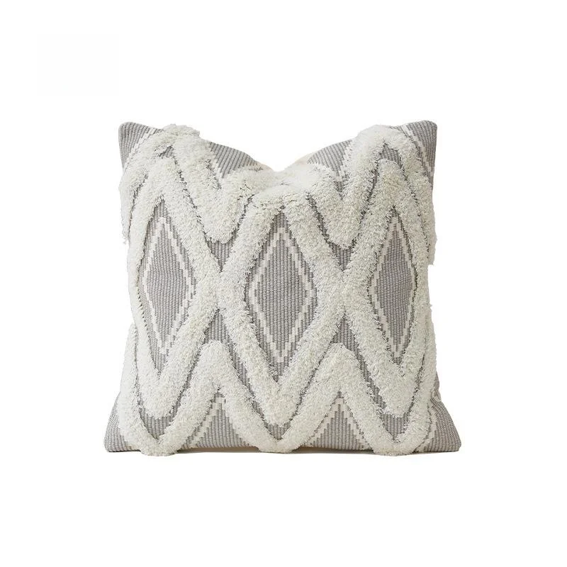 

Modern Simple Printed Cotton Yarn Flocking Pillow for Bedroom Living Room Bedside Sofa Cushion Polyester Fiber Filled