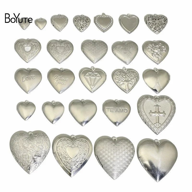 BoYuTe-colgante de medallón en forma de corazón de acero inoxidable 316, accesorio de joyería para manualidades, puede abrir fotos, 20 unidades por