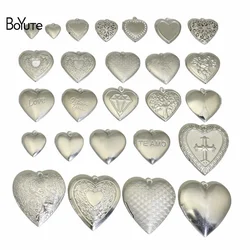 BoYuTe-Médaillon en forme de coeur en acier inoxydable 316, pendentif pouvant ouvrir une photo, accessoires de bijoux à bricoler soi-même, 20 pièces par lot