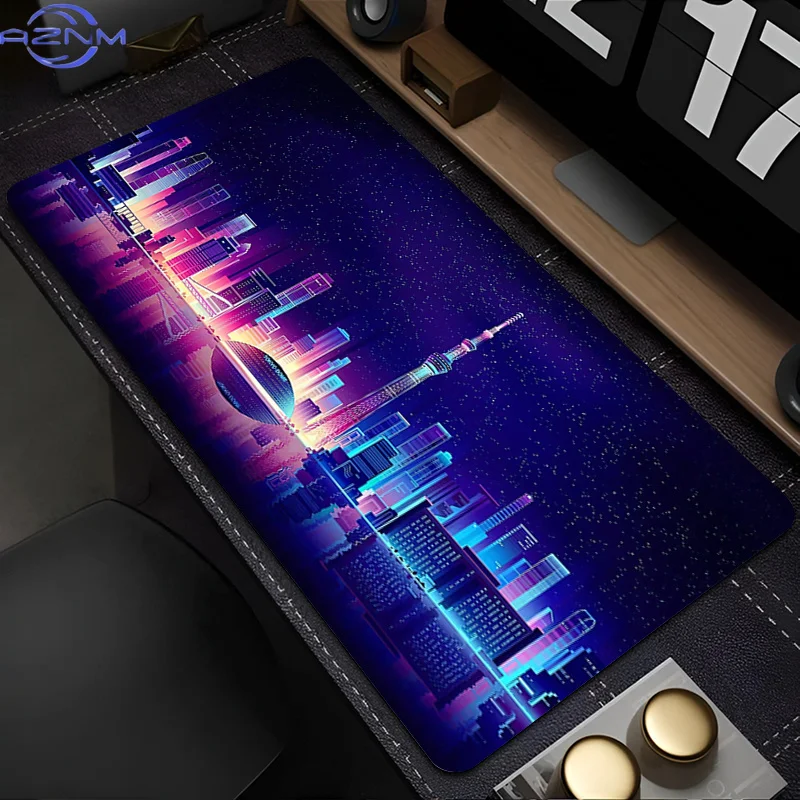 Gaming Extended Mouse Pad Gamer PC Computer Purple Anime Keyboard Pad Neon Night City Desk Mat Offices Interior Accessories Rug