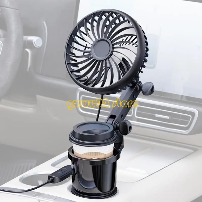 L93B Adjustable USB Car Fan And Cup Holder Expander For Vehicles And Trucks