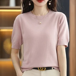 SZDYQH Summer 100% Cotton T-shirt Women Clothing Korean Style O-neck Short Sleeve T-shirts Woman Solid Casual Basic Shirt Tops