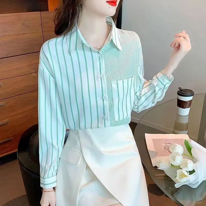 Camicia e camicetta da donna rosa pieno manica lunga in Chiffon sciolto top donna primavera autunno abbottonare stile coreano corea elegante alto