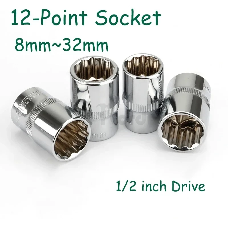 

1/2" Square Drive 12-Point Socket Bit Ratchet Wrench 12 Point Sockets 8mm-32mm Hand Tool Kit 12 Angles Plum Blossom Sleeve