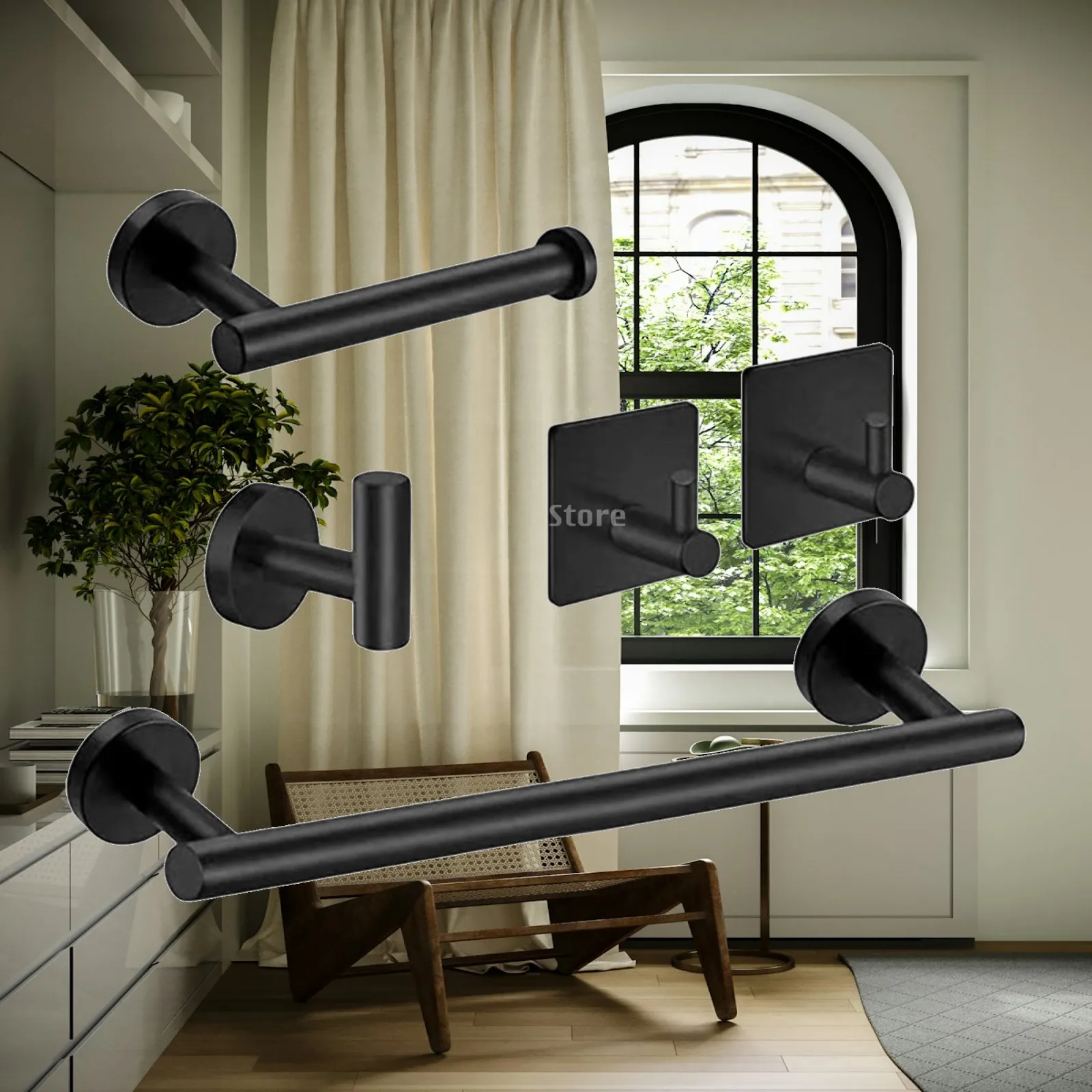 Matte Finish Bathroom Hardware Kit Stainless Steel Towel Bar Toilet Paper Holder Multipurpose Hooks