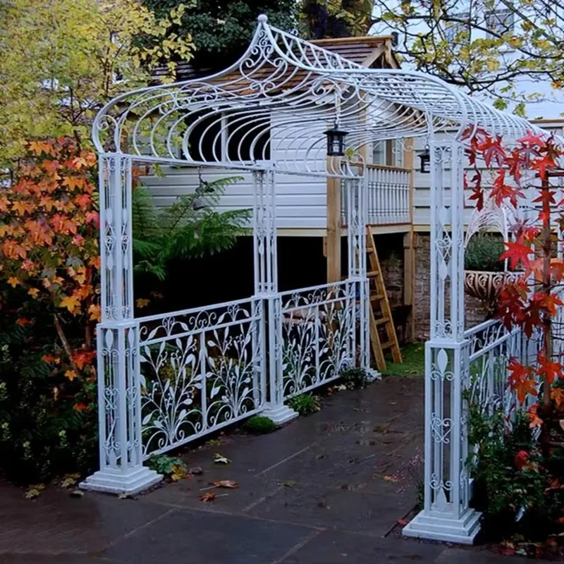 Antique White Iron Pavilion Metal Frame Wedding Arch Round Garden Gazebo for Sale