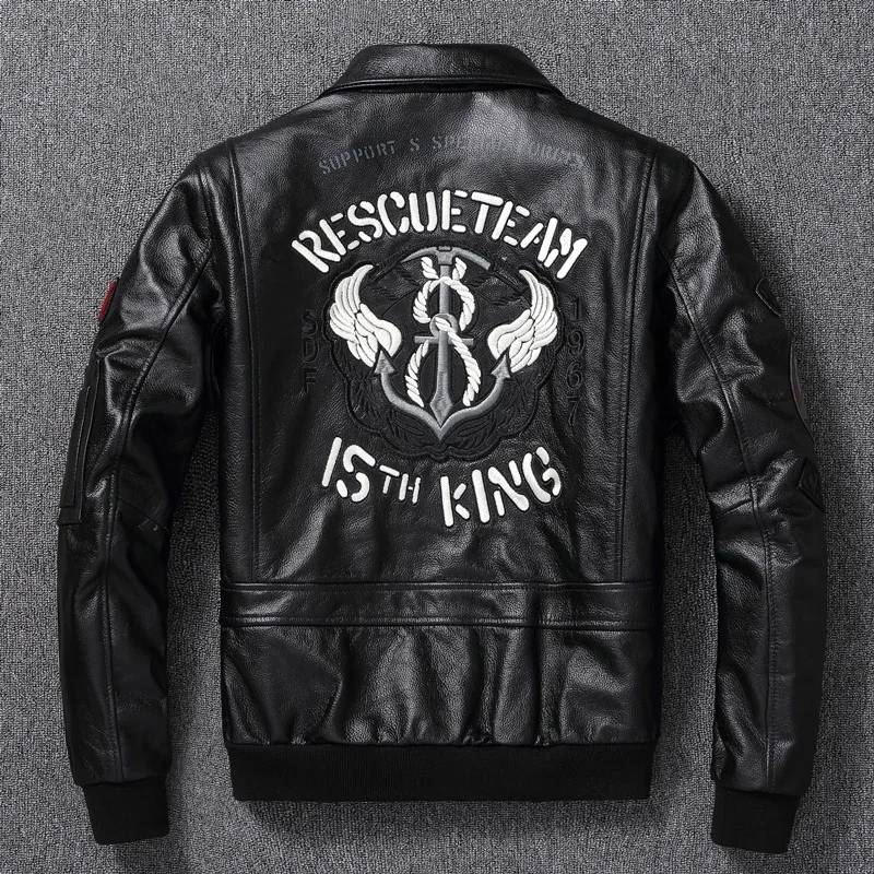 Aviator Military A2 Flight Coat Top Layer Cow Men Genuine Leather Jacket  Embroidered Skull Bomber Clothes Autumn  New Overcoat