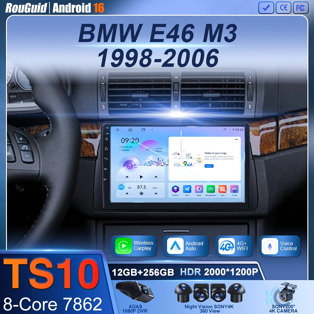 

9inch Android16 For BMW E46 M3 1998-2006 GPS 5G WiFi DVD Wireless Carplay Auto Car Radio Stereo Multimedia Player NO 2DIN
