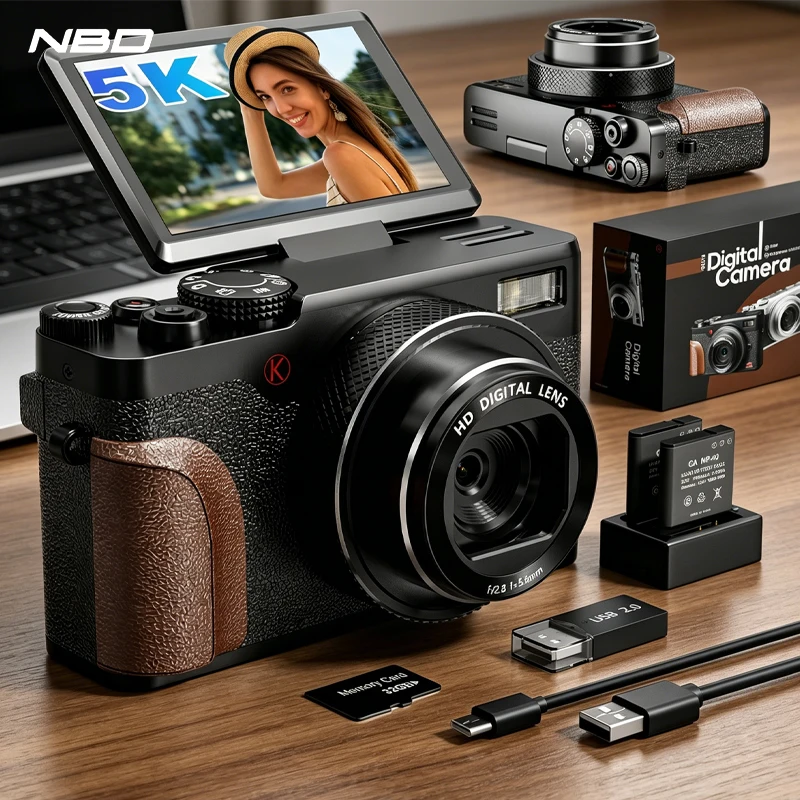 

NBD K100C Digital Camera 64MP 5K Retro Vlogging with 18X Zoom Compact Flip Screen Camera Fast Shipping Gift for Girls