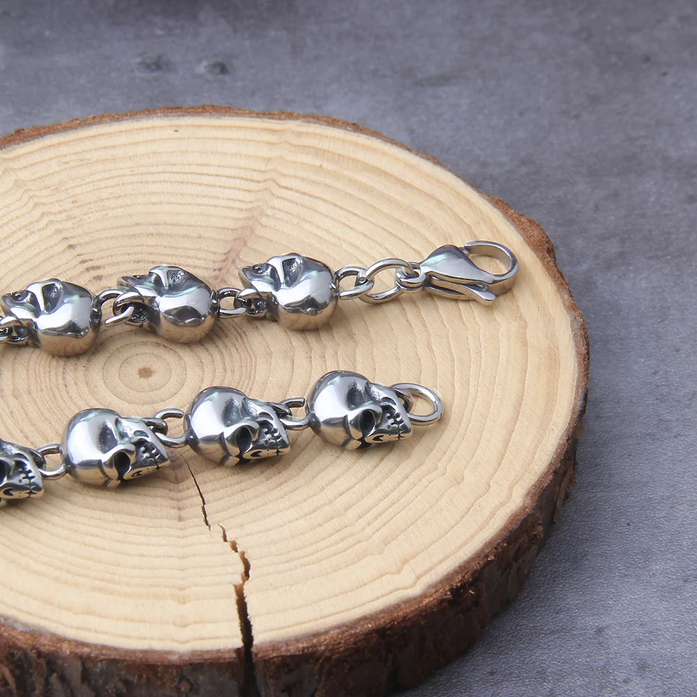 Stainless steel new design men punk skull chain necklace men fashion stainless steel charm bracelet jewelry with wooden box view 5