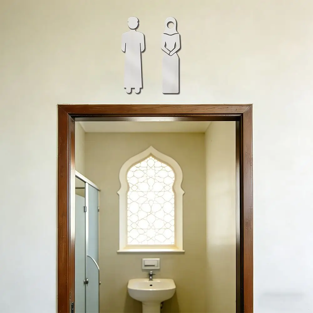 3D Arab Toilet Sign Sticker Acrylic Black Gold Silver Washroom Sign Sticker Men Women DIY Accessories WC Sign Plate