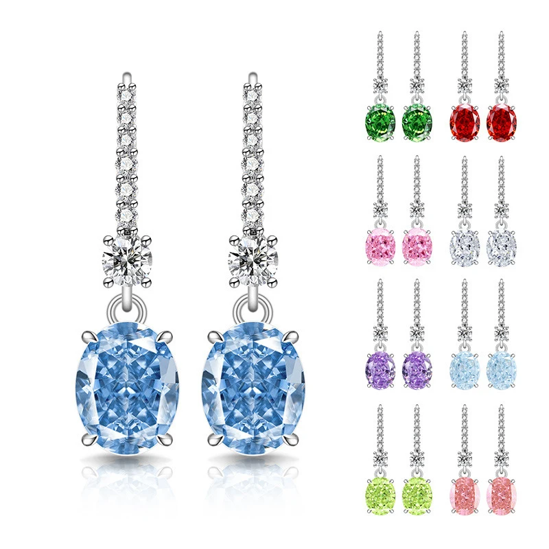 

925 pure silver best-selling ice-flower cut pigeon egg. Dynamic ear hook with dazzling high-carbon diamond earrings for women.