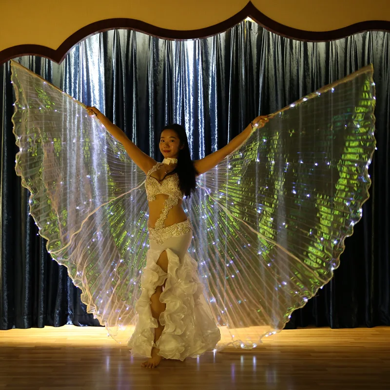 Céu estrelado led asas luminosas asas de dança, adereços de desempenho de dança, asas de dança do ventre flash branco modelos adultos