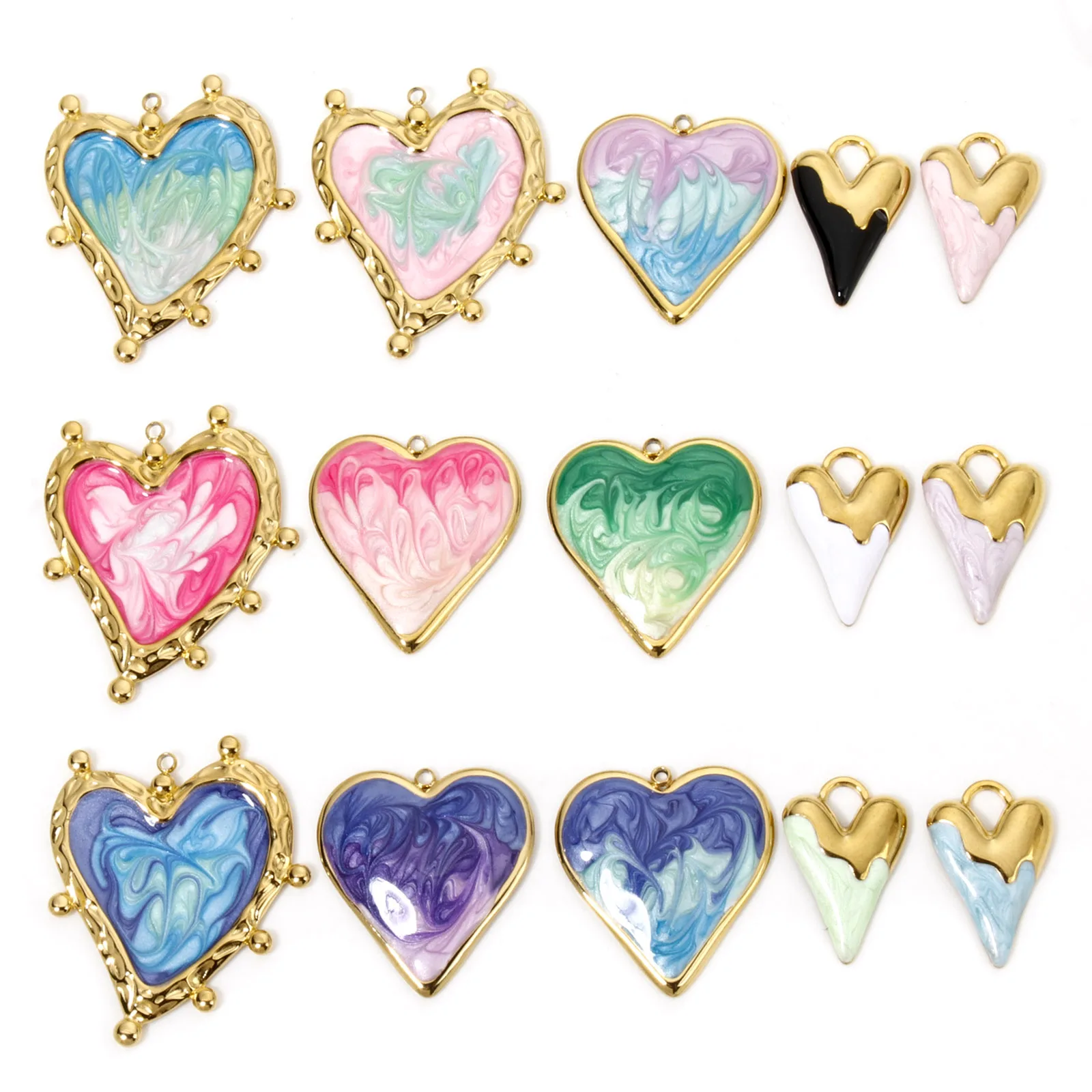 DoreenBeads 304 Stainless Steel Valentine\'s Day Pendants Gold Color Heart Enamel Charms For DIY Necklace Jewelry Making, 1 Piece