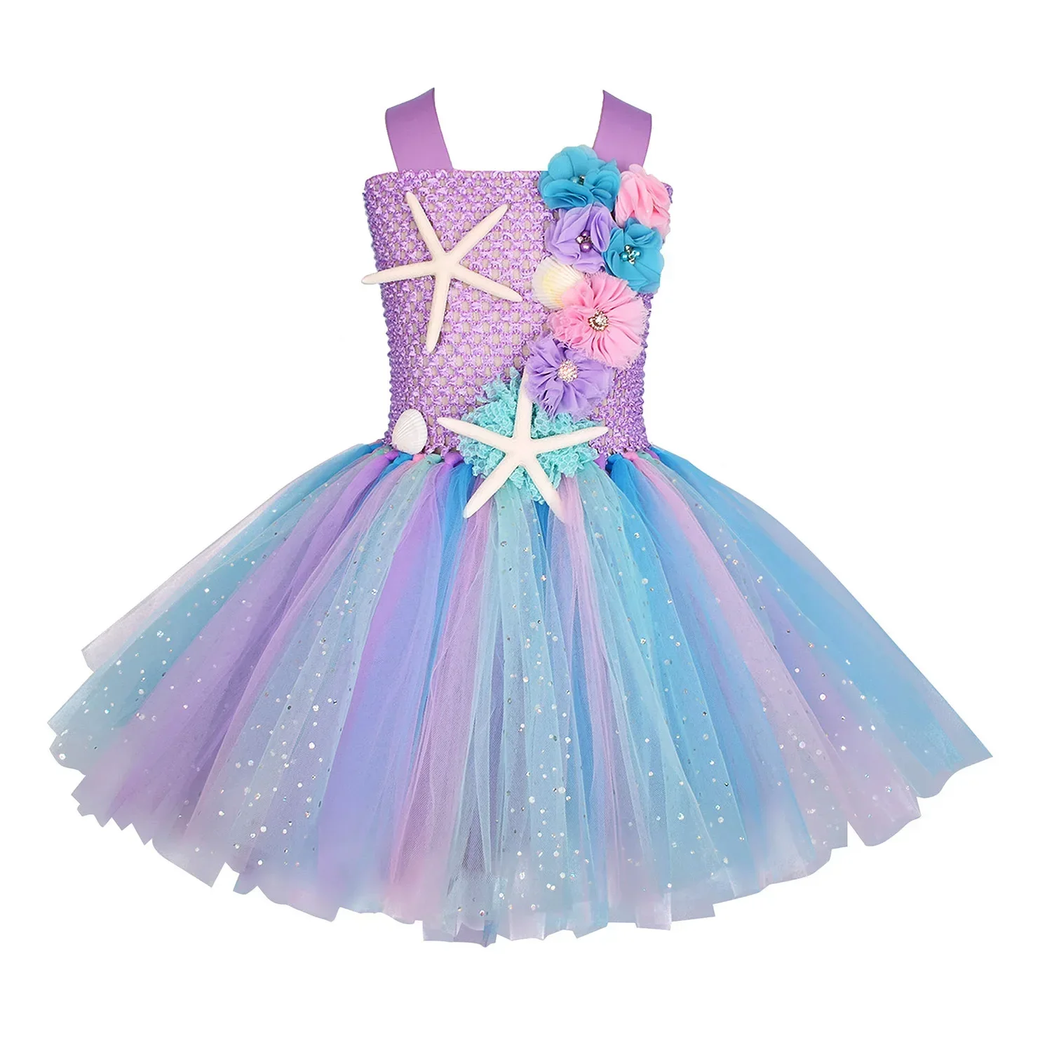 Girls Skirts Pastel Ariel Mermaid Tutu Dress Under Sea Theme Birthday Party Costume with Flower Headband Ocean Flower Dresses