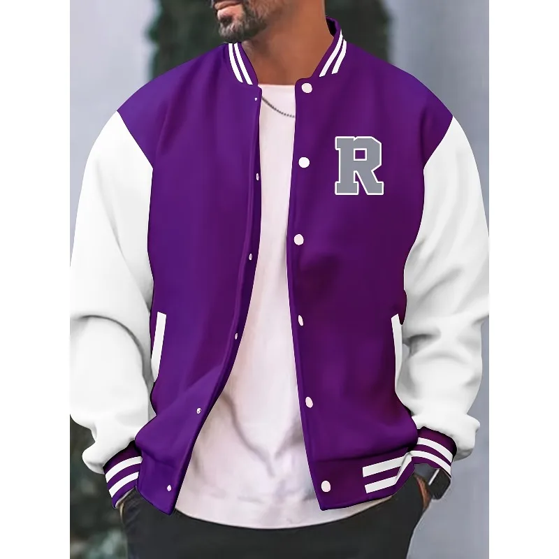 Men's casual style baseball jacket, men's bad boy handsome jacket, pocket design, pattern print