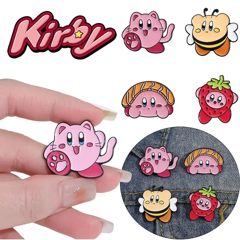 Kirby Anime Pins Cute Cartoon Brooches Personalized Peripheral Pins Emblem Decoration Flip Neck Badge Interesting Jewelry Gifts