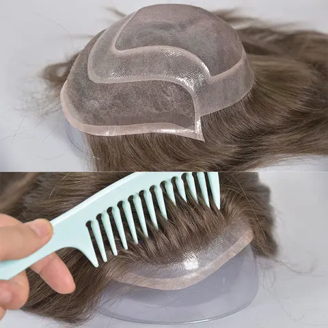 Мужской парик Eseewigs из европейских волос, моно-тупе, 12 дюймов