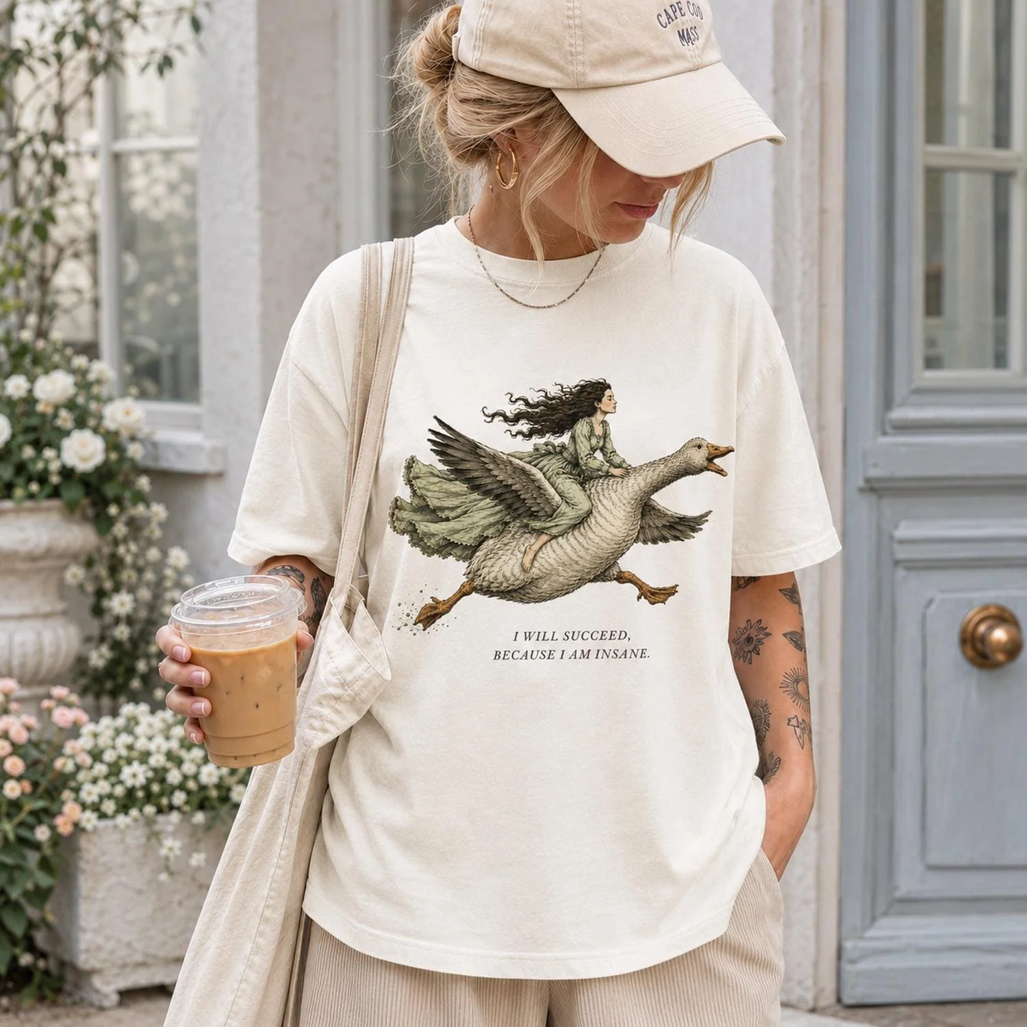 Camiseta "Tendré éxito porque estoy loco", con ilustración de un ganso caprichoso