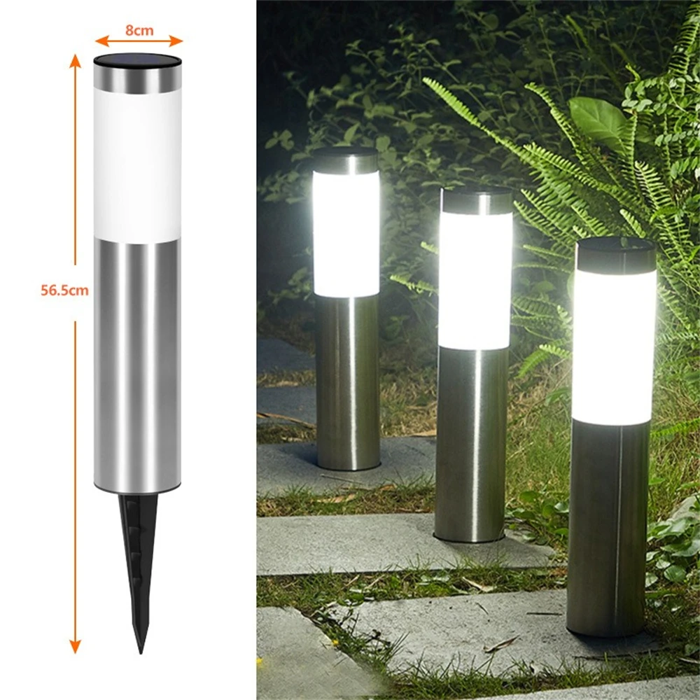 Solar Stainless Steel Pathway Light Large LED Courtyard Outdoor Garden Cylindrical Outdoor Waterproof Lawn Light Lamps