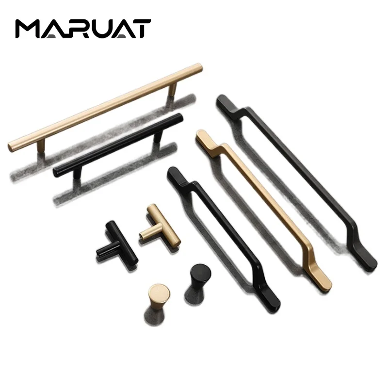 Light Luxury European Simple Black Kitchen Cabinet Door Handles Matte Gold Aluminum Alloy Drawer Pulls Furniture Handle Hardware