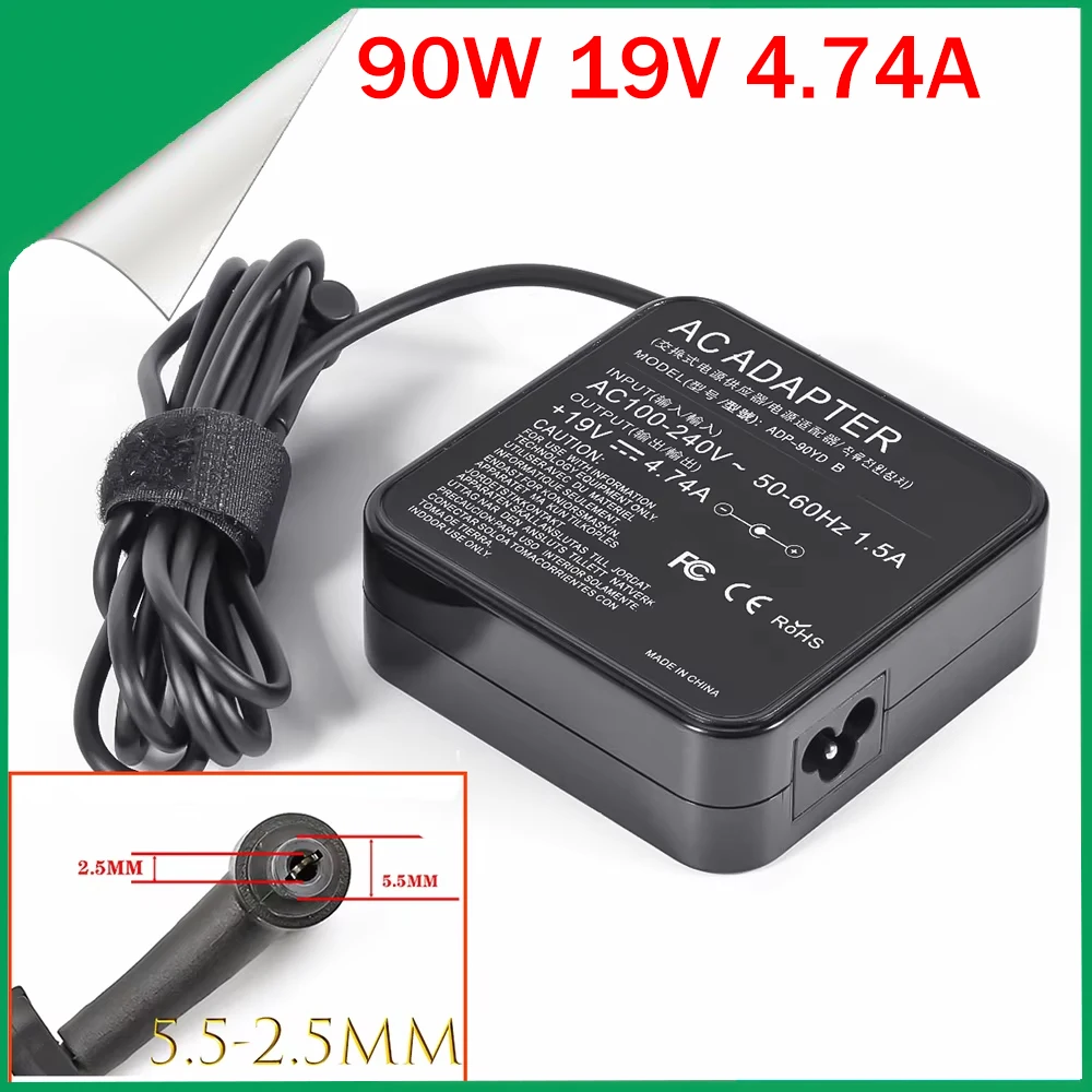 Adaptador de carregador de energia para laptop ADP-90YD para Asus K53 A52F A53E A53S A53U A55VD D550CA D550M F555LA ADP-90S 19V 4.74A 5.5*2.5mm 90W
