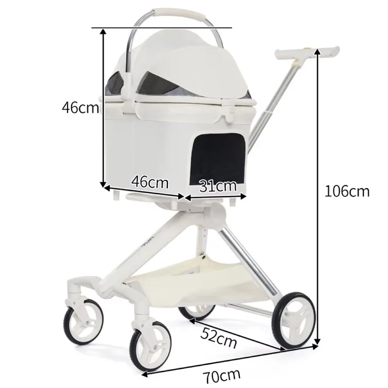 

New Arrival Leather Fabric White Pet Dog Pram Stroller Dog Stroller Removable for Dogs 3 in 1