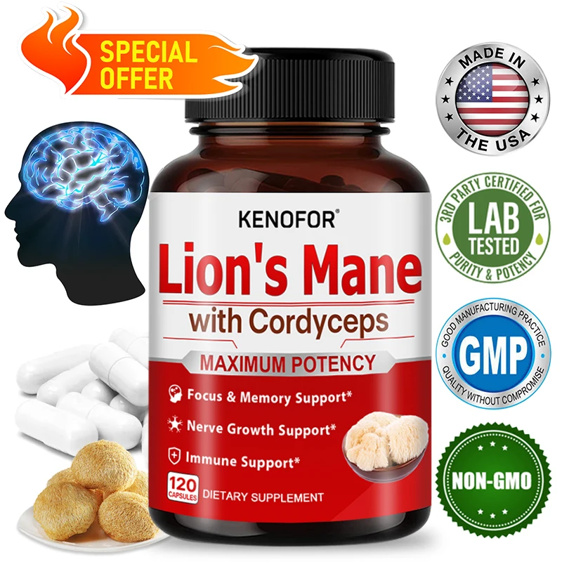 

Kenofor Lion Mane Mushroom Capsule Immune System Enhancer Memory Enhancers for Brain Amnesia Protect Brain Nerves Relieve Stress