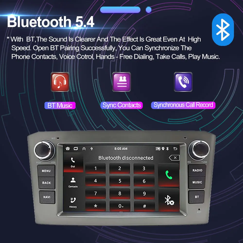 7 Inch Car Multimedia Player CarPlay Android 15 For Toyota Avensis T25 2002-2010 Stereo Car Radio Autoradio GPS Navigation BT FM view 4