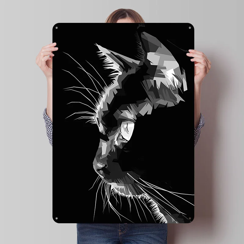 Black Cat Vector Art Printed Poster Customized Retro Wall Art Vintage Metal Tin Signs for Home Room Accessories Desk Decor House