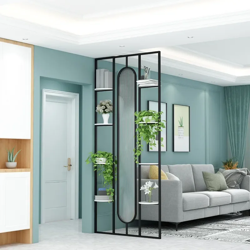 Black Titanium Wrought Iron Screen Divider Stainless Steel Entryway Shelf Luxury Living Room Partition Window Decor